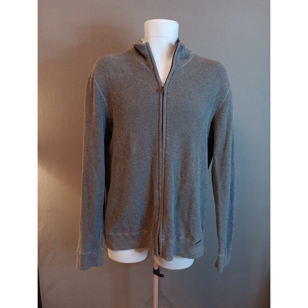 Michael Kors Cotton Sweater Men Large Full Zip Thermal Light Gray Waffle Terry